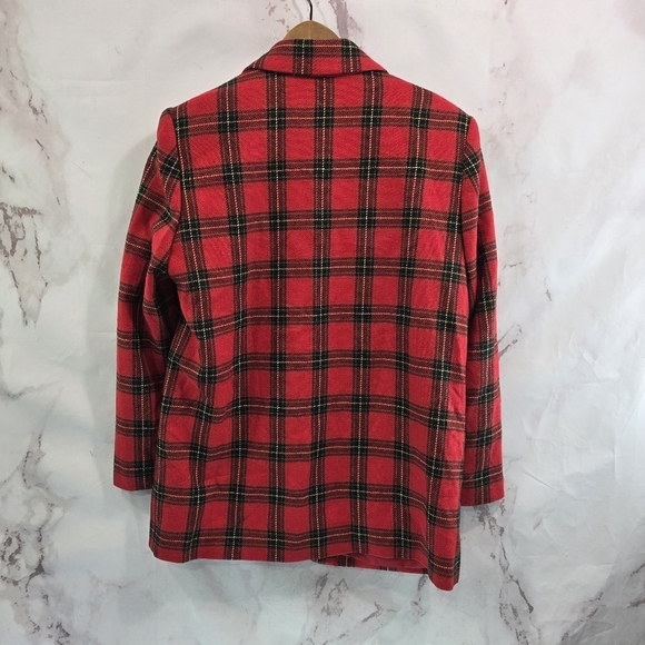 Vintage Blazer Womens Large Red Plaid 1 Button Wool Academia Scotch 90s Y2K 12 - Picture 5 of 11